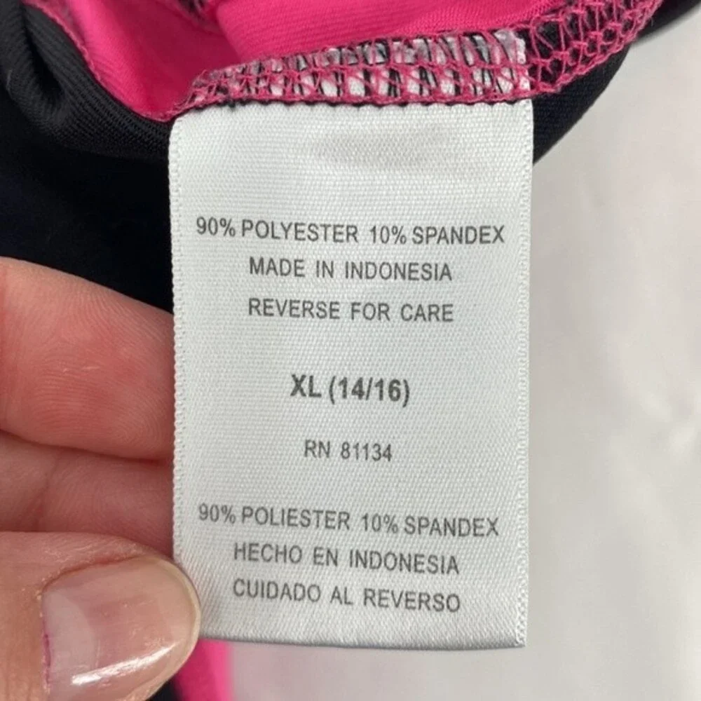 New Balance Black Crop Capri Leggings Pink Stripe Girls XL 14-16
